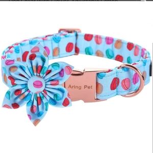 Aring Pet Macaron Print Dog Collar With Removable Flower Detal Size Large NWT